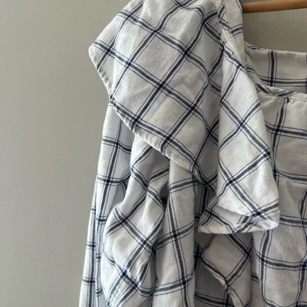 J. Crew‎ top Womens Top Size XL Plaid Flannel Ruffle Square Neck Puff Sleeve